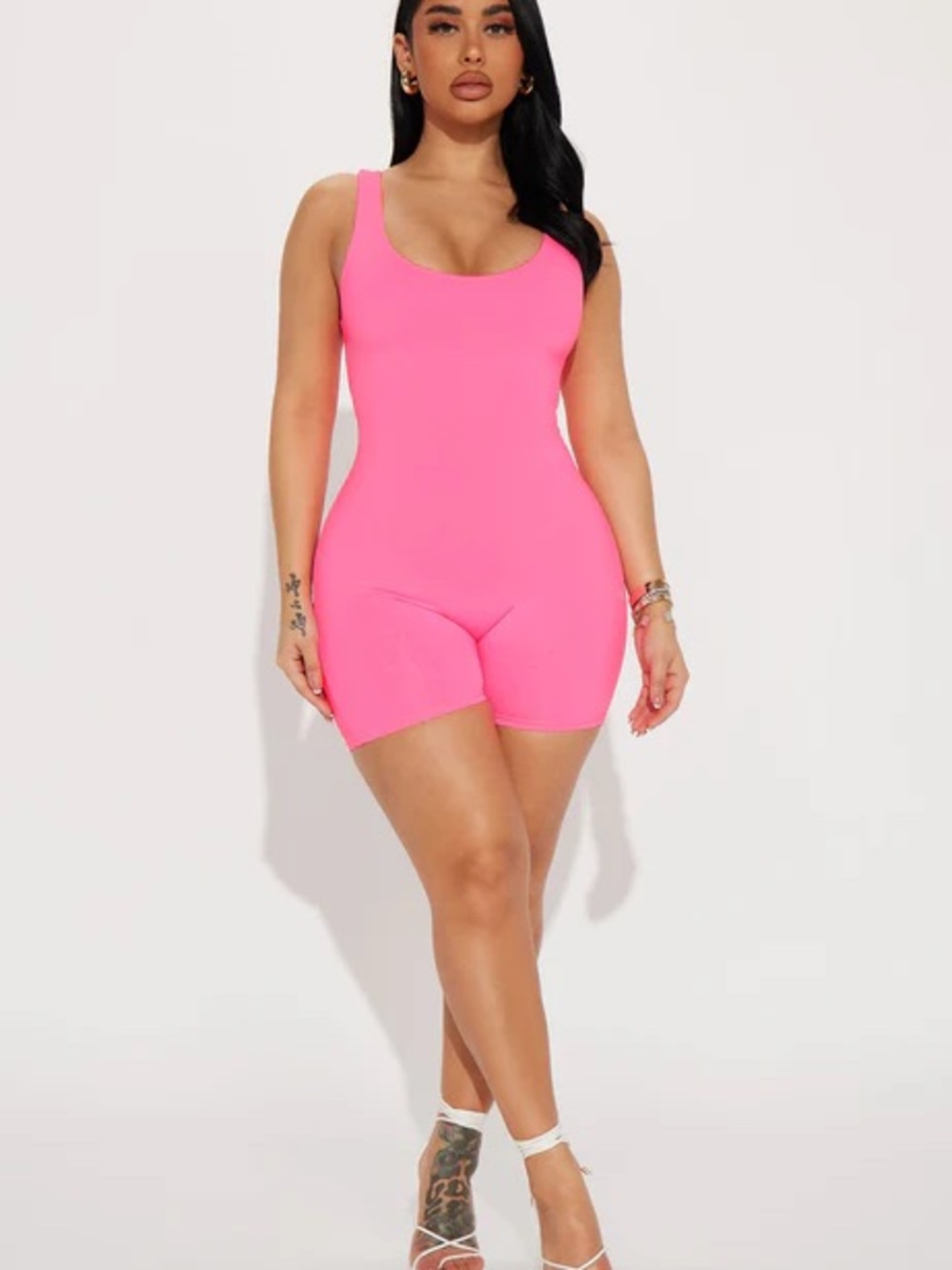Fashion Nova Neon Pink Scoop Neck Romper